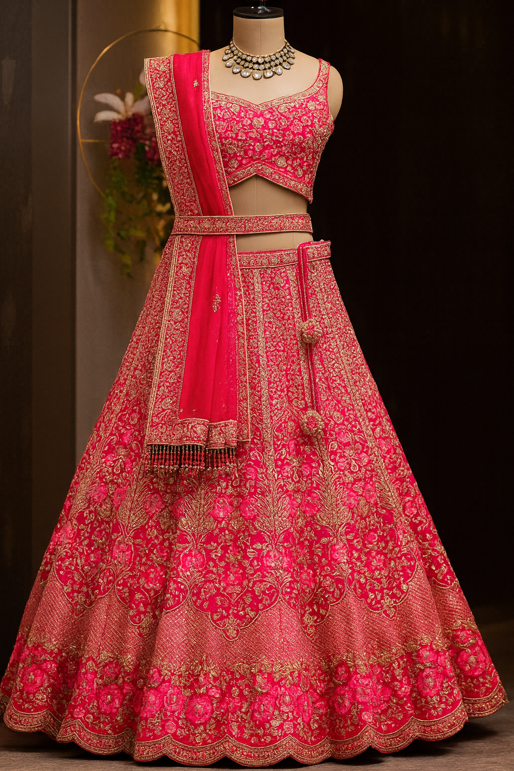 Bridal lehenga with detailed embroidery